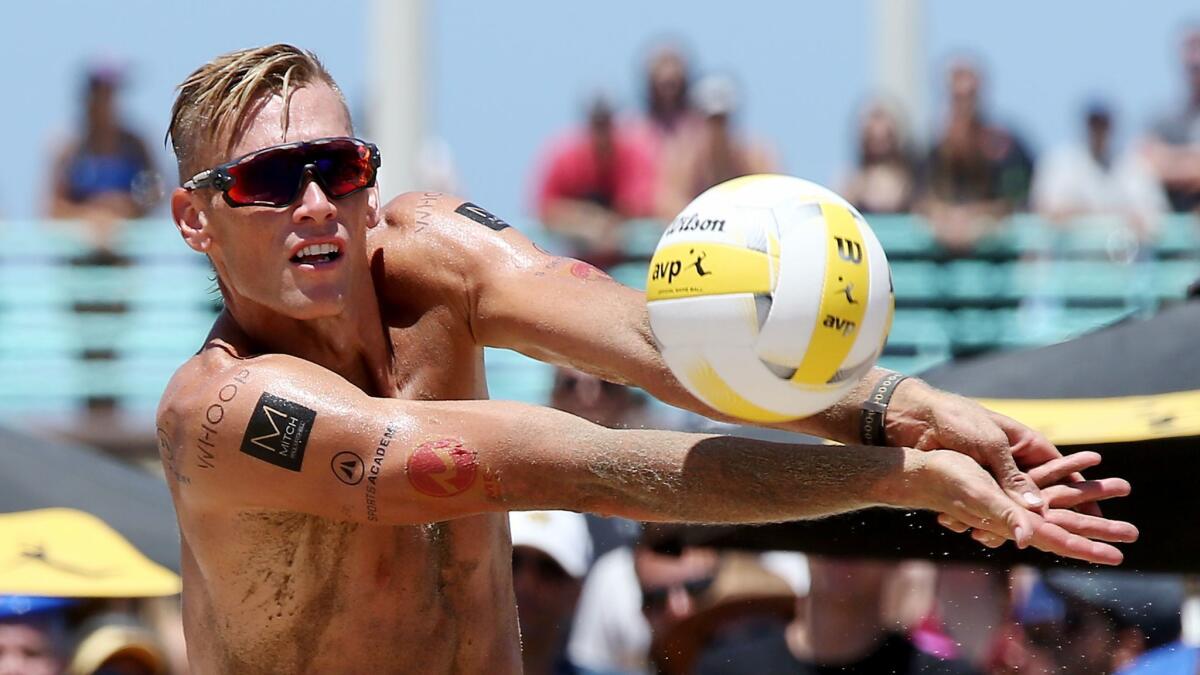 Casey Patterson competes in the AVP Manhattan Beach Open on July 17.