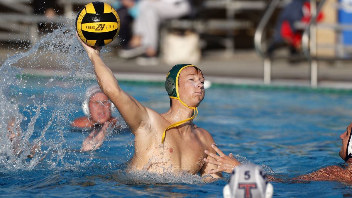 Edison High senior Cameron Davidson, shown scoring against Tesoro on Oct. 30, 2018, finished with a Chargers single-season record 122 goals this season.