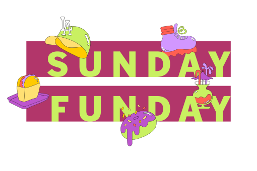 sunday funday infobox logo with colorful spot illustrations