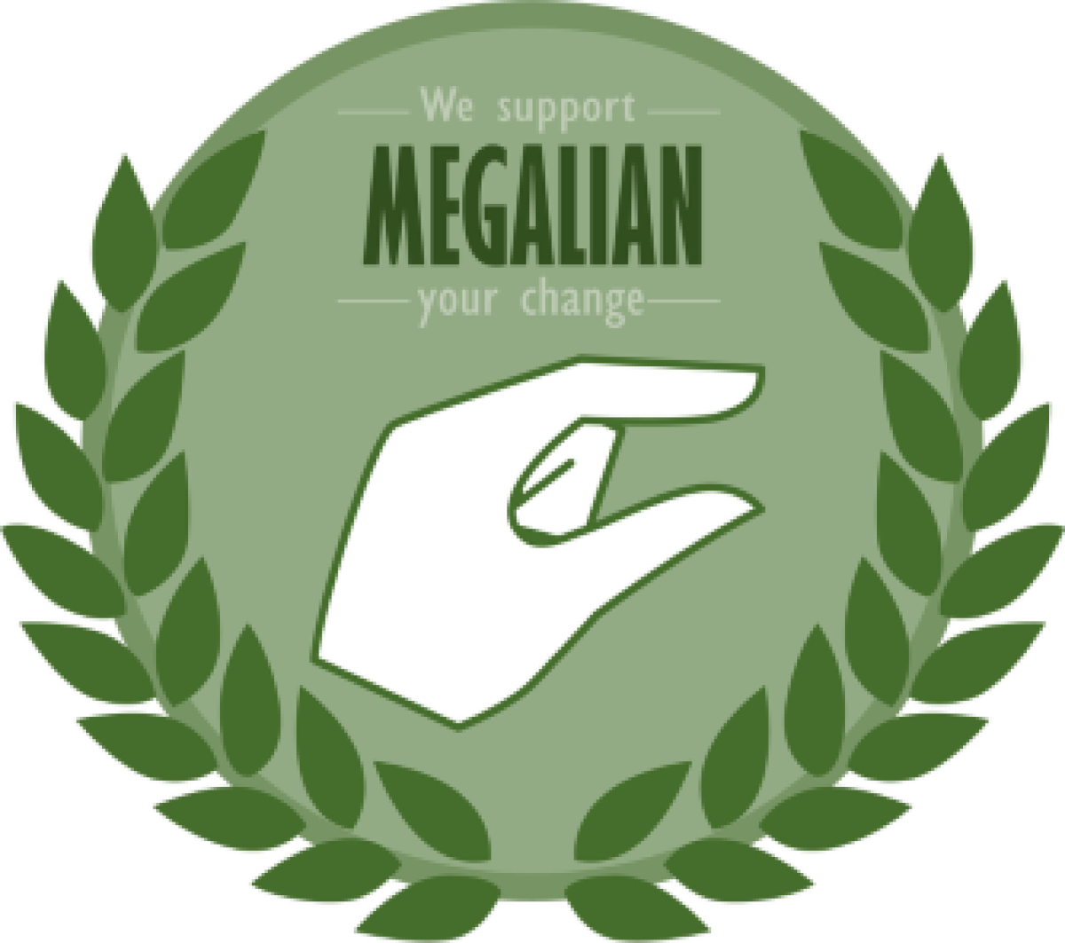 A round logo depicts fingers in a pinch above a wreath of leaves, with the words, We support your change