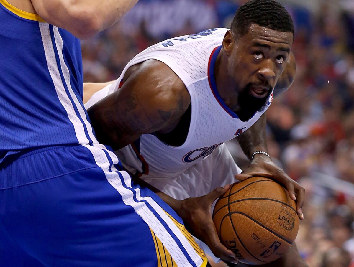 Clippers center DeAndre Jordan in action against the Golden State Warriors at Staples Center.