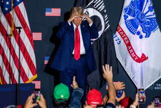 Former US President and 2024 presidential hopeful Donald Trump arrives to speak during a campaign rally at Windham High School in Windham, New Hampshire, on August 8, 2023. (Photo by Joseph Prezioso / AFP) (Photo by JOSEPH PREZIOSO/AFP via Getty Images)
