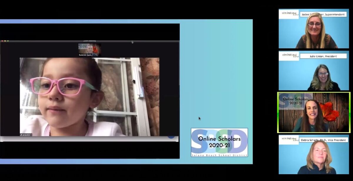 The Solana Beach School District board heard from an Online Scholar at the Nov. 12 board meeting.
