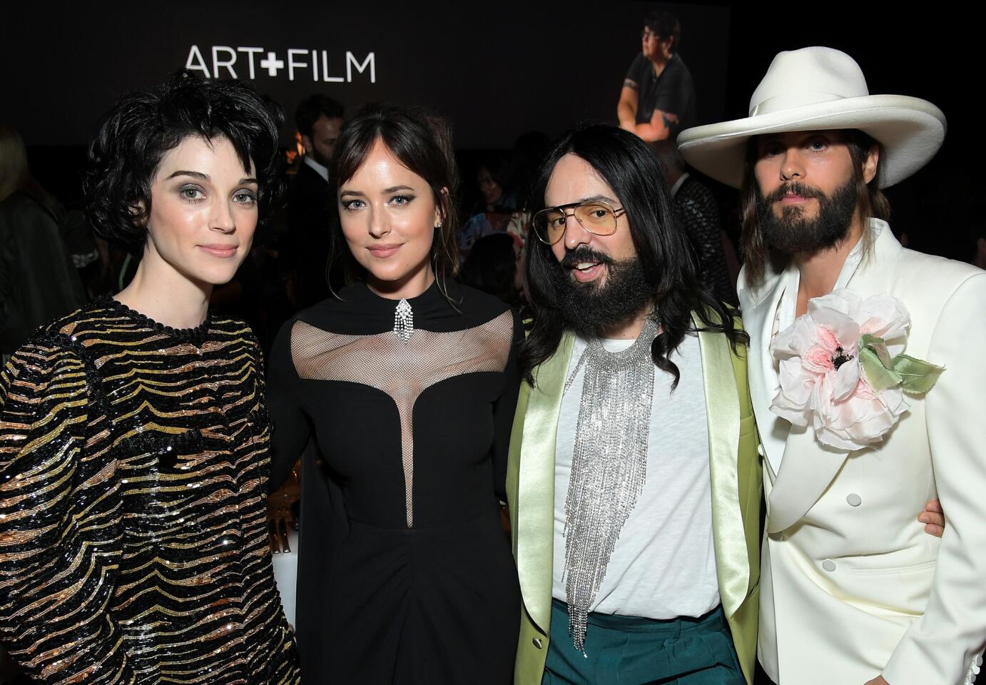 St. Vincent, from left, Dakota Johnson, Gucci Creative Director Alessandro Michele and Jared Leto -- all in Gucci -- at the 2018 LACMA Art+Film Gala honoring Catherine Opie and Guillermo del Toro on Nov. 3.