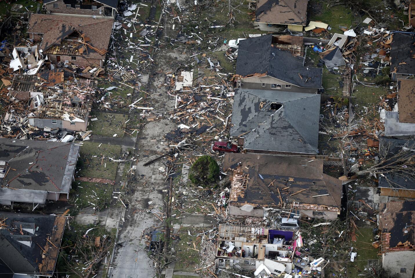 Destroyed and damaged homes are seen in this aerial photo after a tornado tore through the eastern neighborhood in New Orleans on Feb. 7, 2017.