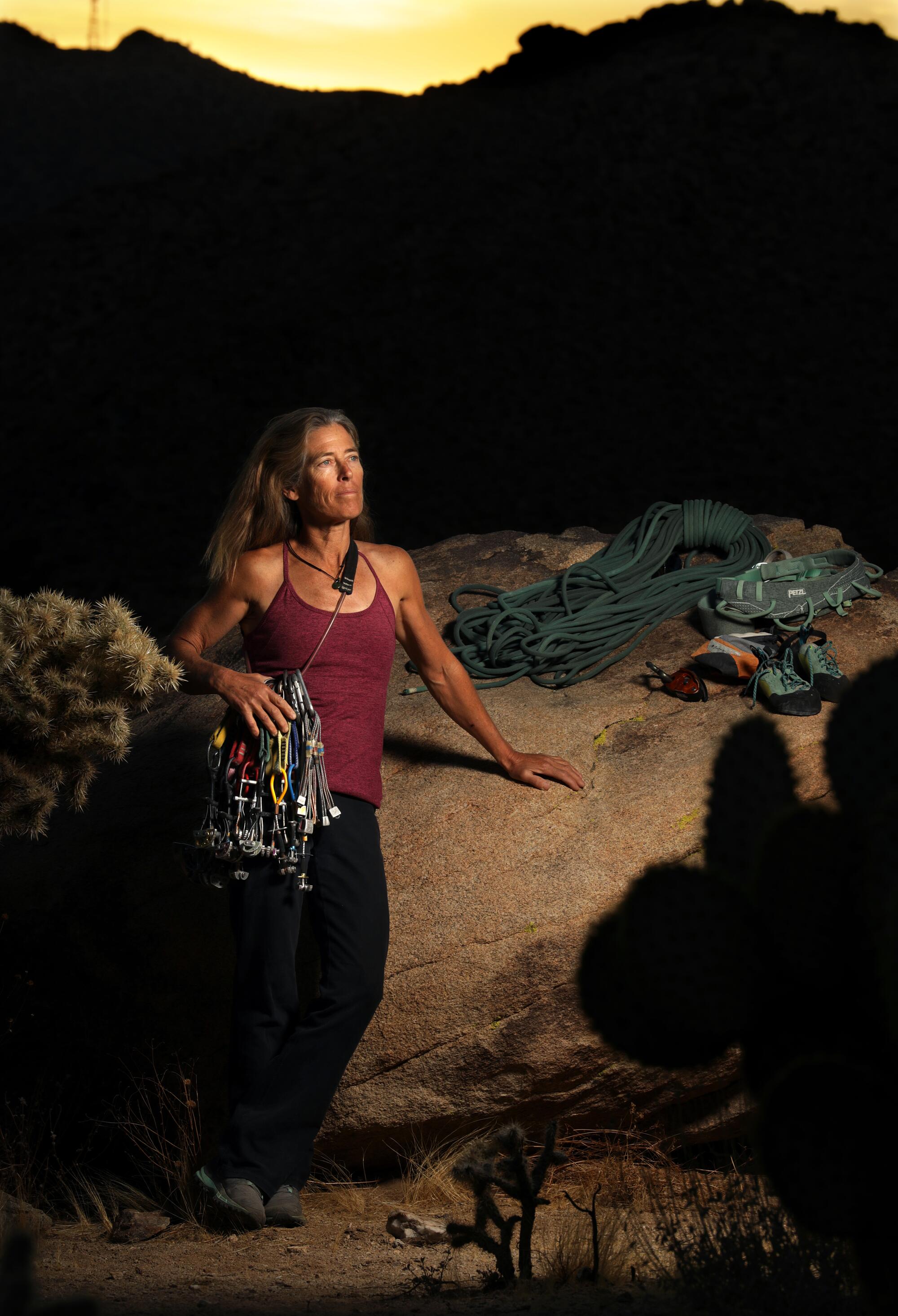 Lynn Hill is photographed in Joshua Tree.