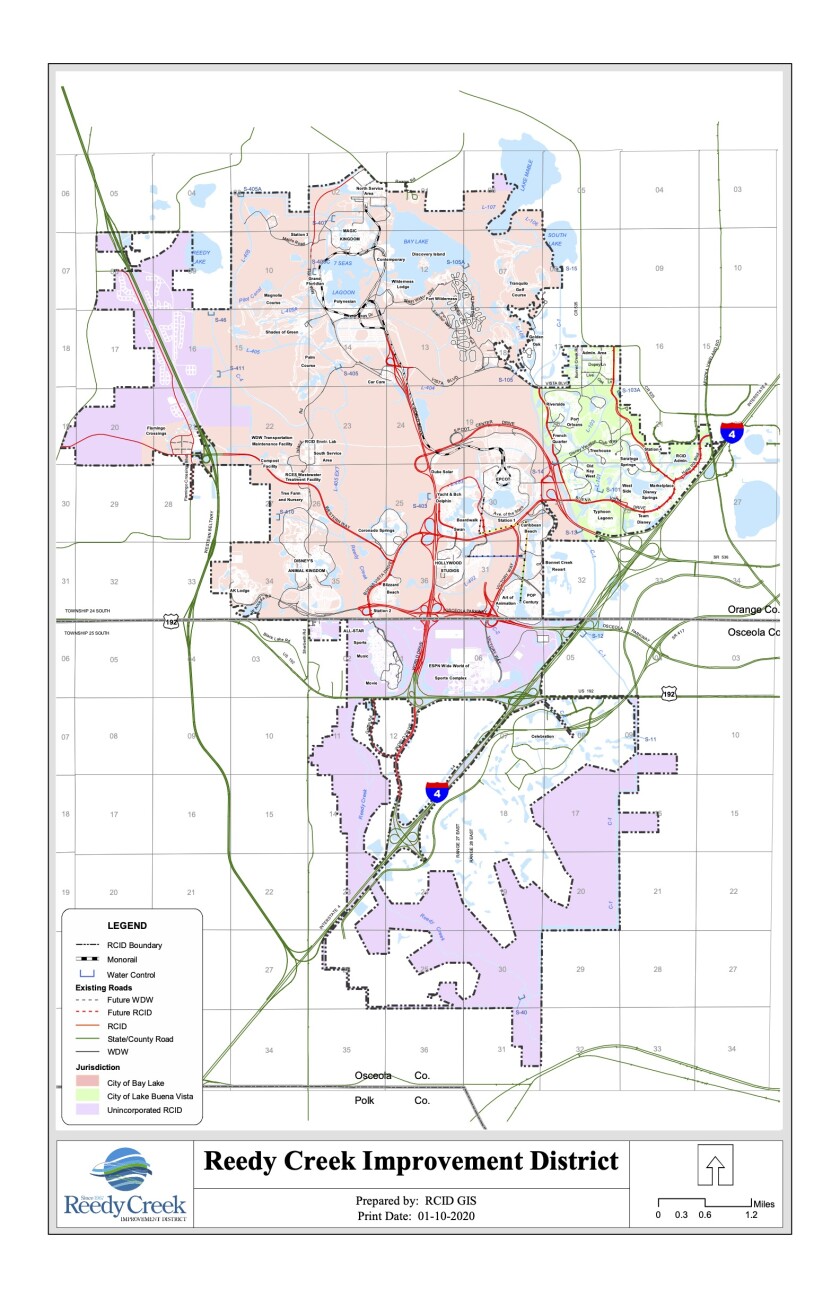 A map of the Reedy Creek Improvement District