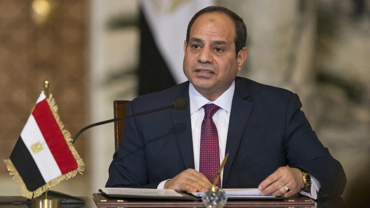 A Dec. 11, 2017, file photo of Egyptian President Abdel Fattah Sisi speaking during a news conference in Cairo.