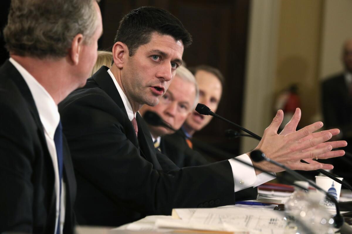 Rep. Paul Ryan (R-Wis.) speaks during during a Conference on the FY2014 Budget Resolution meeting on Capitol Hill in Washington, D.C. E