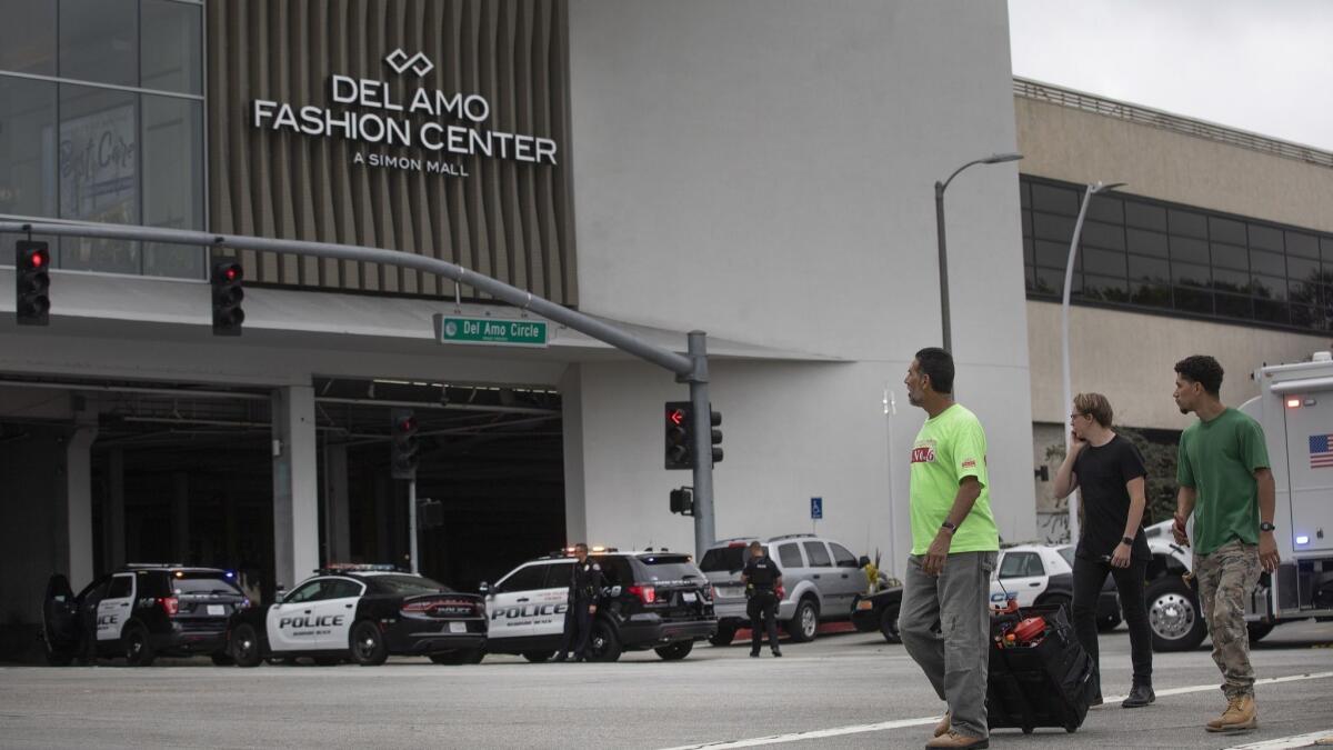 Police converged on Del Amo Fashion Center in Torrance after a shooting on Monday.
