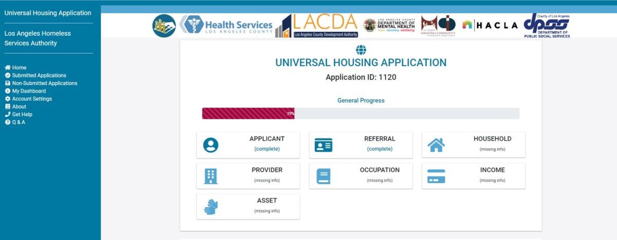 The Los Angeles Homeless Services Authority's Universal Housing Application web page