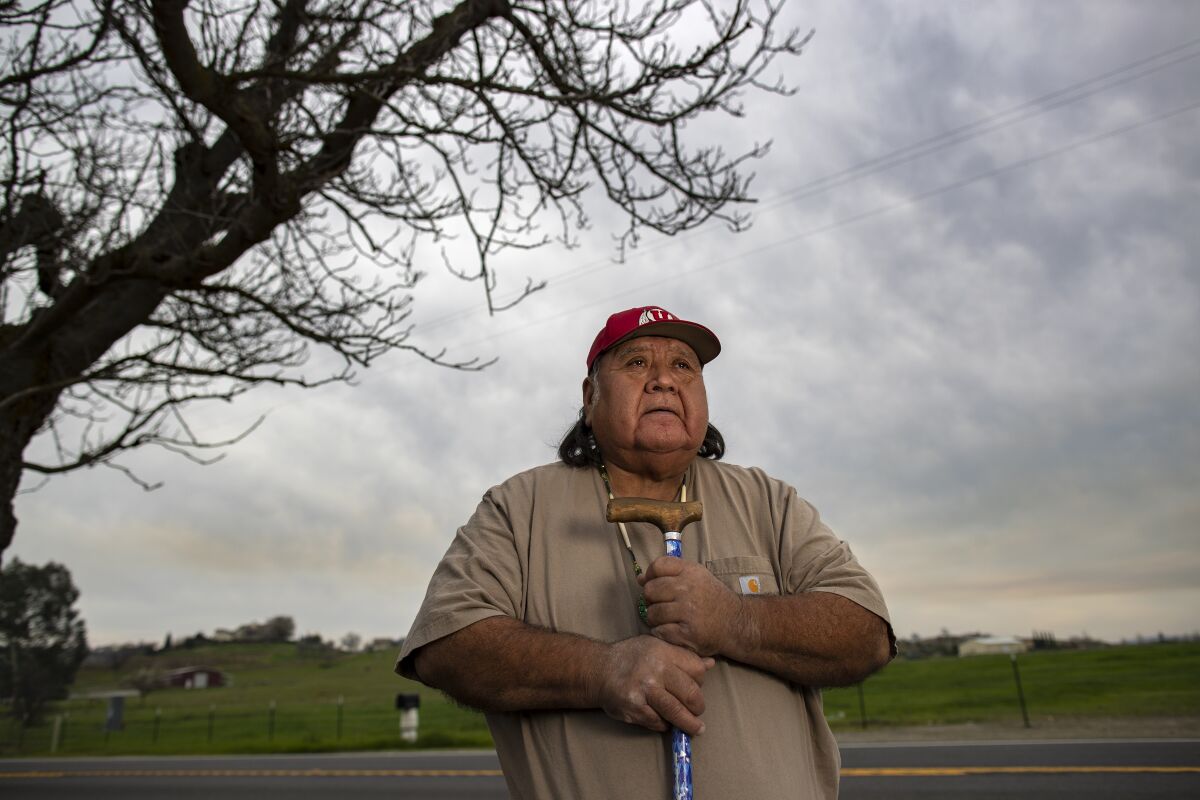 Ron Goode, chairman of the North Fork Mono Tribe, stands for a portrait near his home in Clovis, CA.