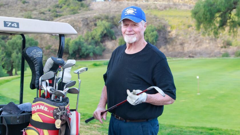 Randy Sherman prepares for a recent round of golf at the Tecolote Canyon Golf Course.