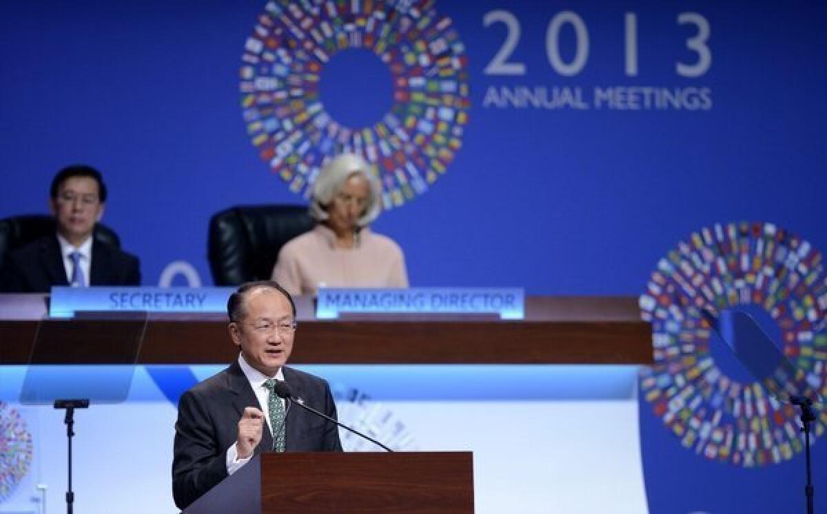 World Bank President Jim Yong Kim speaks at the annual meetings of the World Bank and the International Monetary Fund in Washington.