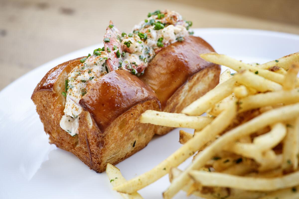 Lobster roll with fries at Catch & Release.