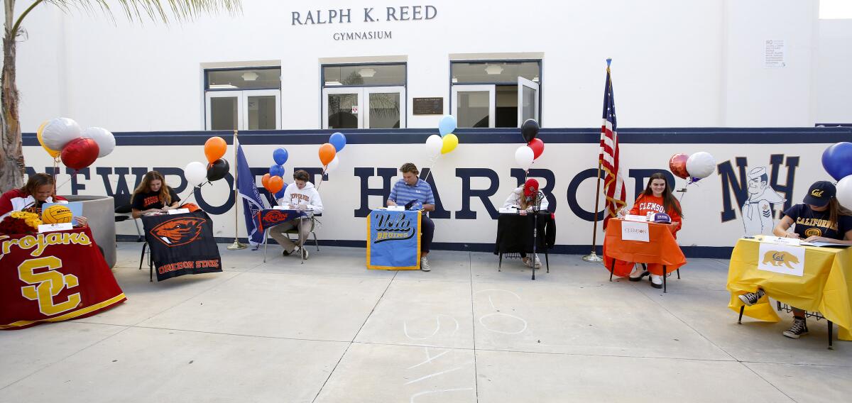 Newport Harbor High School held a signing day ceremony for senior student-athletes on campus on Friday.