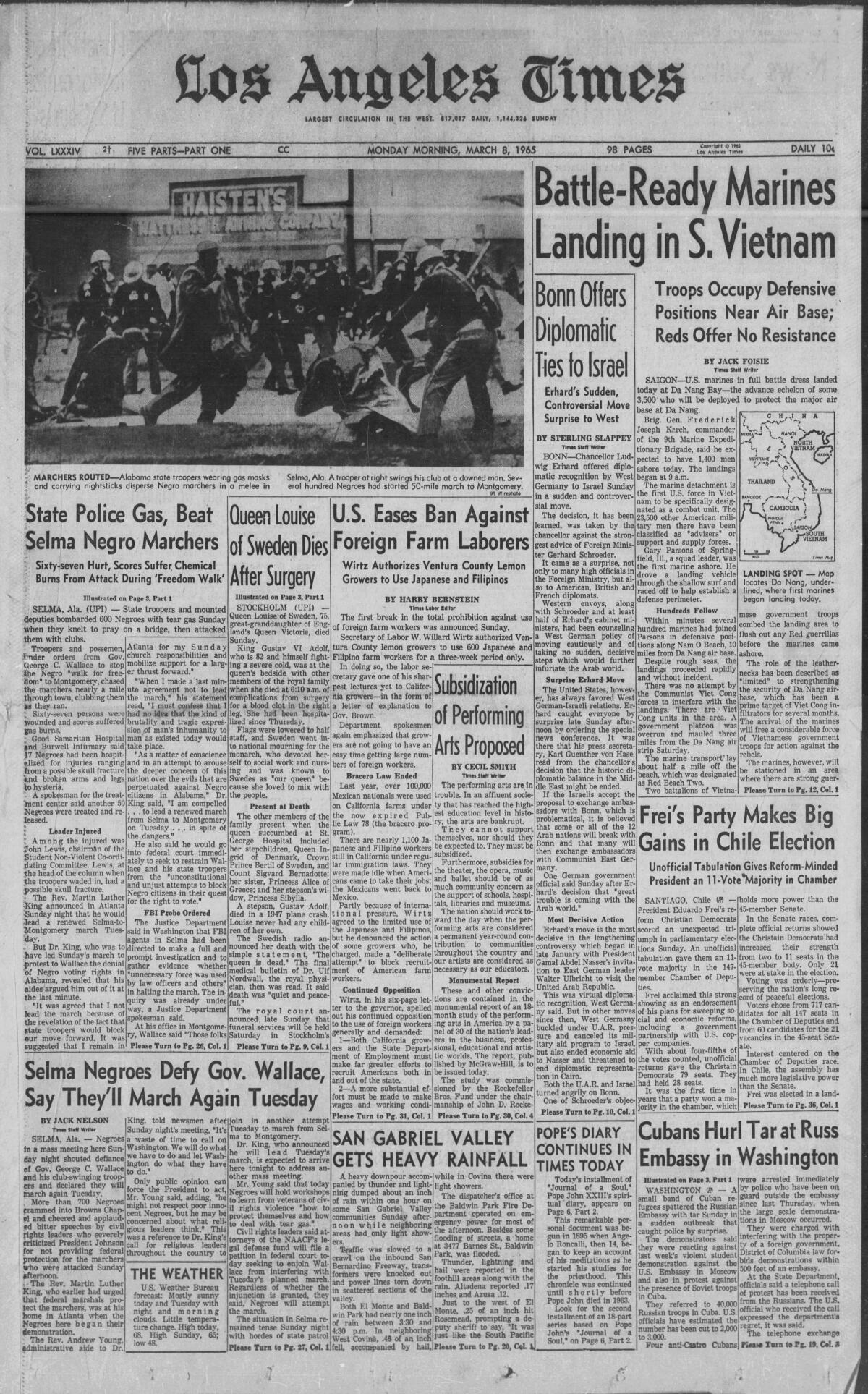 Newspaper clipping depicting attack on civil rights protesters 