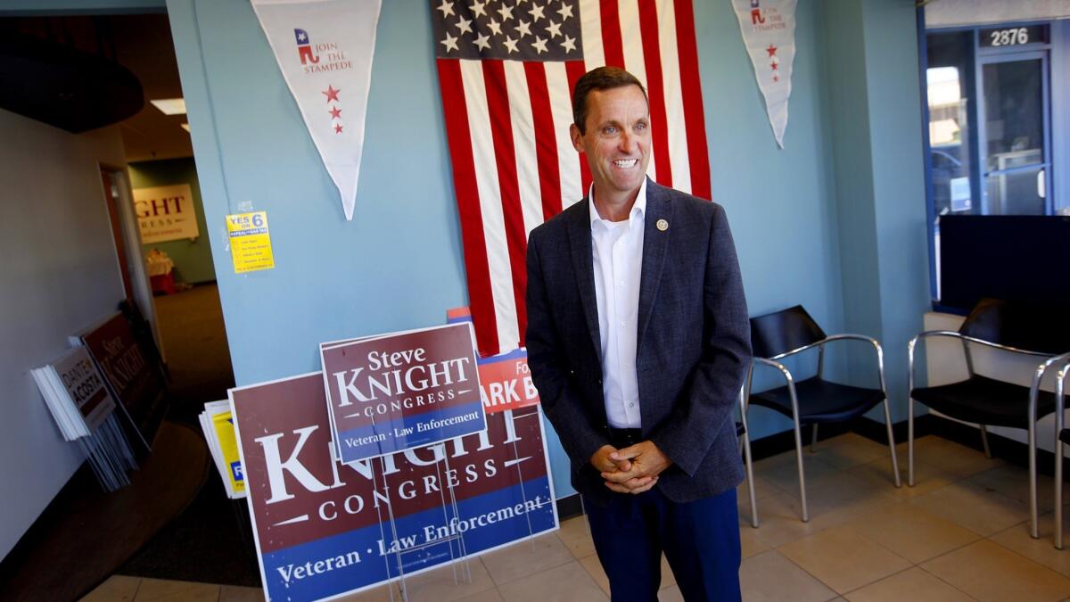 Rep. Steve Knight (R-Palmdale) makes a campaign stop at his headquarters in Simi Valley.