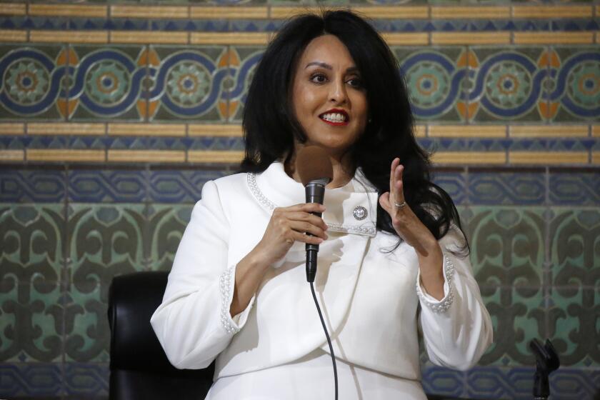 LOS ANGELES, CA - JANUARY 14, 2020 Los Angeles City Council 6th district representative Nury Martinez addresses the crowded city council chambers Tuesday for the first time as President of the City Council. A daughter of Mexican immigrants she becomes the first Latina to presided over Los Angeles City Council meetings as President chosen unanimously by the City Council last December. (Al Seib / Los Angeles Times)