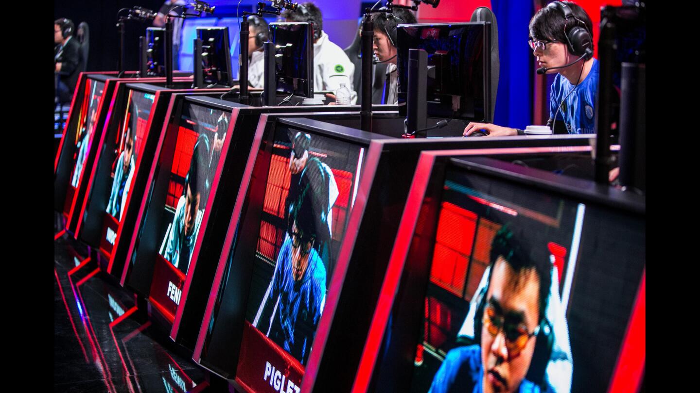 Team Liquid's Gwang-jin Chae, far right, concentrates during competition.