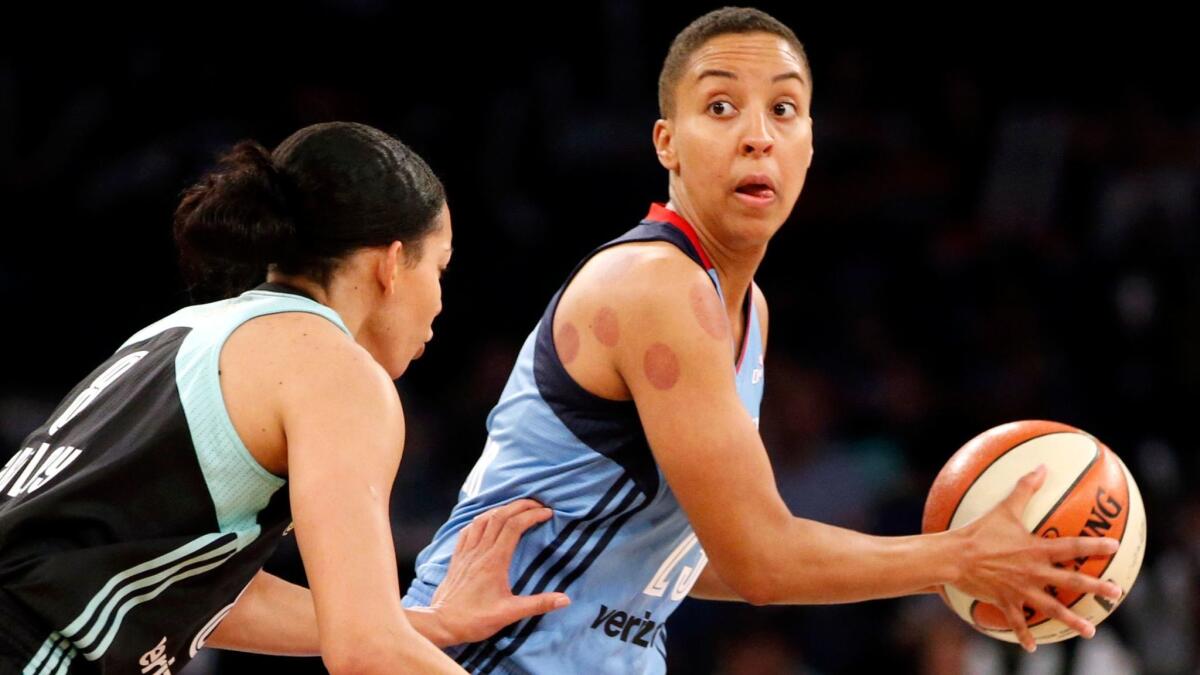 Atlanta Dream guard Layshia Clarendon looks to pass during a game against the New York Liberty on June 7.