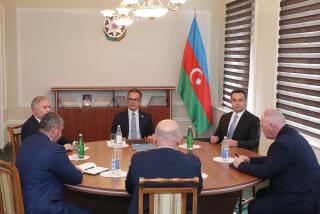 Representatives of the Armenian community of Nagorno-Karabakh, Azerbaijan's government and a representative of the Russian peacekeeping contingent attend the talks in the Azerbaijani city of Yevlakh, Azerbaijan, Thursday, Sept. 21, 2023. Talks are expected between Azerbaijan and separatist officials from Nagorno-Karabakh a day after Baku and Armenian forces reached a cease-fire agreement to end two days of fighting in the separatist region that has been a flashpoint for decades. (Roman Ismailov/Azerbaijan State News Agency AZERTAC via AP)