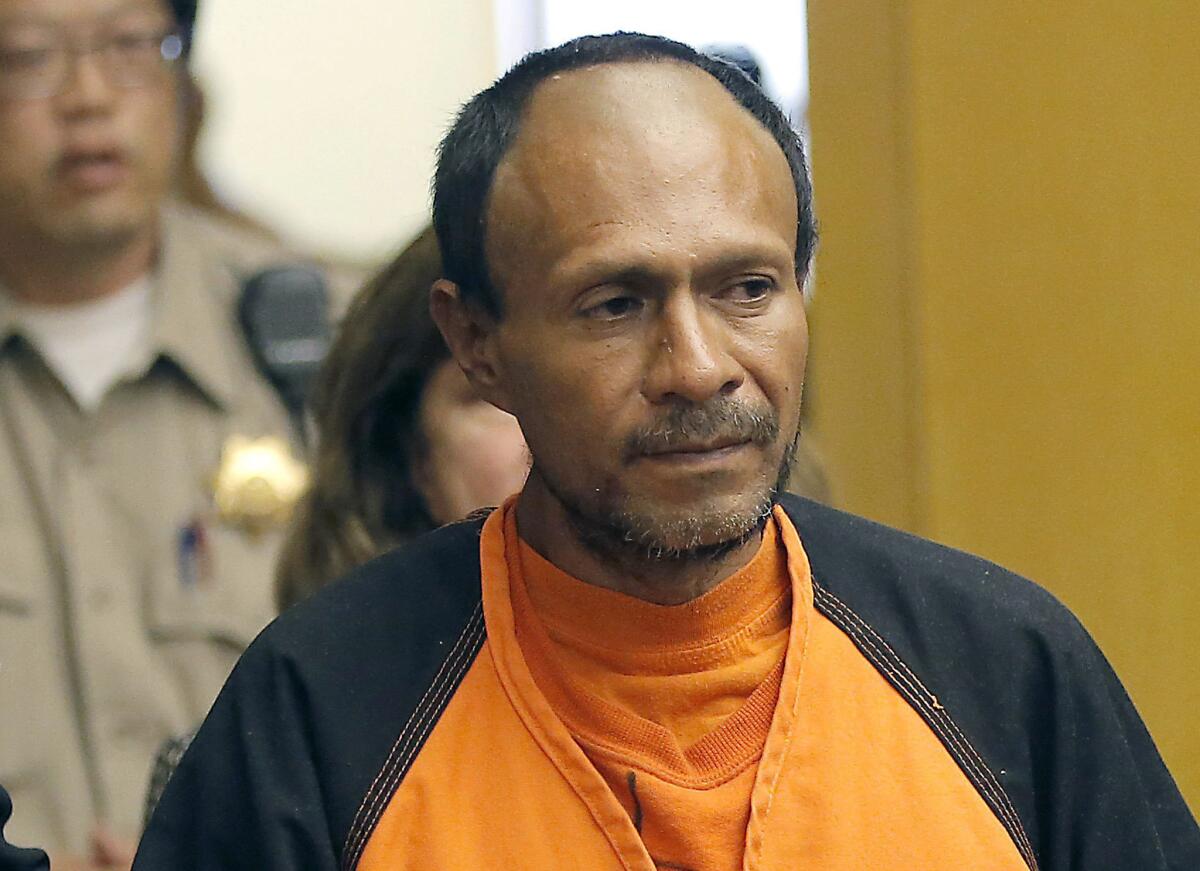 Francisco Sanchez walks into the court for his arraignment at the Hall of Justice on Tuesday, July 7, in San Francisco. Prosecutors have charged the Mexican immigrant with murder in the waterfront shooting death of 32-year-old Kathryn Steinle.