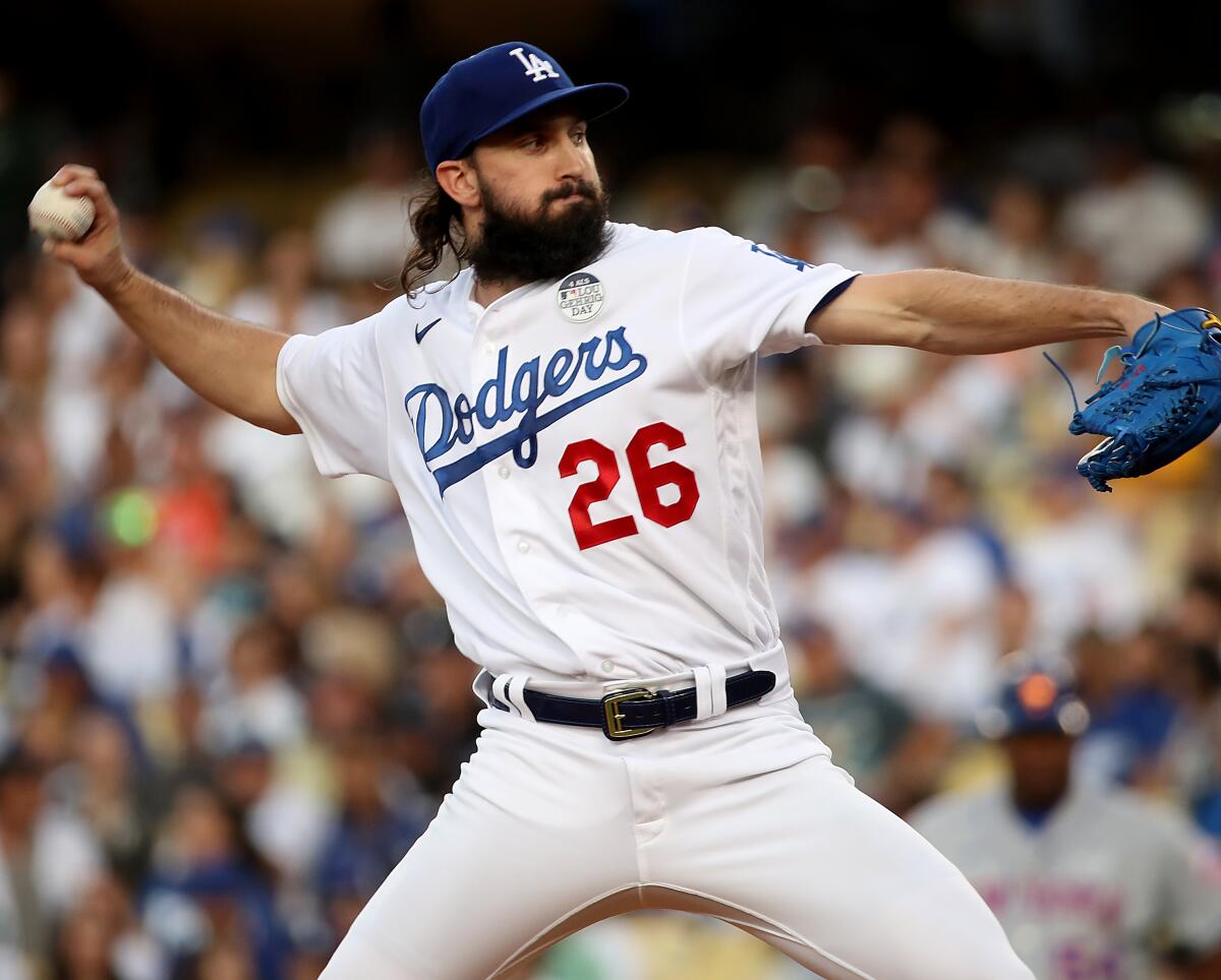 Dodgers pitcher Tony Gonsolin delivers a pitch against the New York Mets.