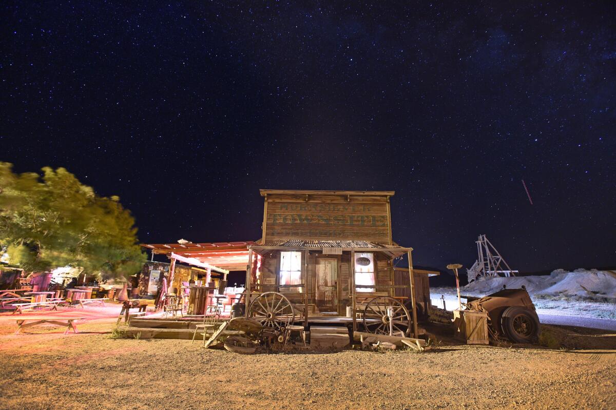 The Horn Silver Saloon is seen under the night sky in Gold Point, Nev.