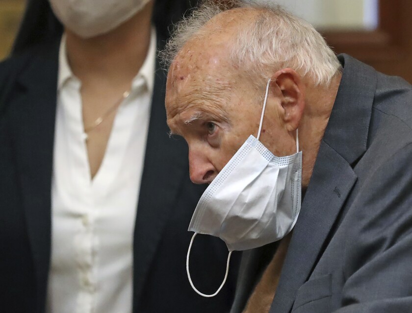 Former Roman Catholic Cardinal Theodore McCarrick appears for a arraignment at Dedham District Court on Friday, Sept. 3, 2021 in Dedham, Mass. McCarrick has pleaded not guilty to sexually assaulting a 16-year-old boy during a wedding reception in Massachusetts nearly 50 years ago. (David L Ryan/The Boston Globe via AP, Pool)