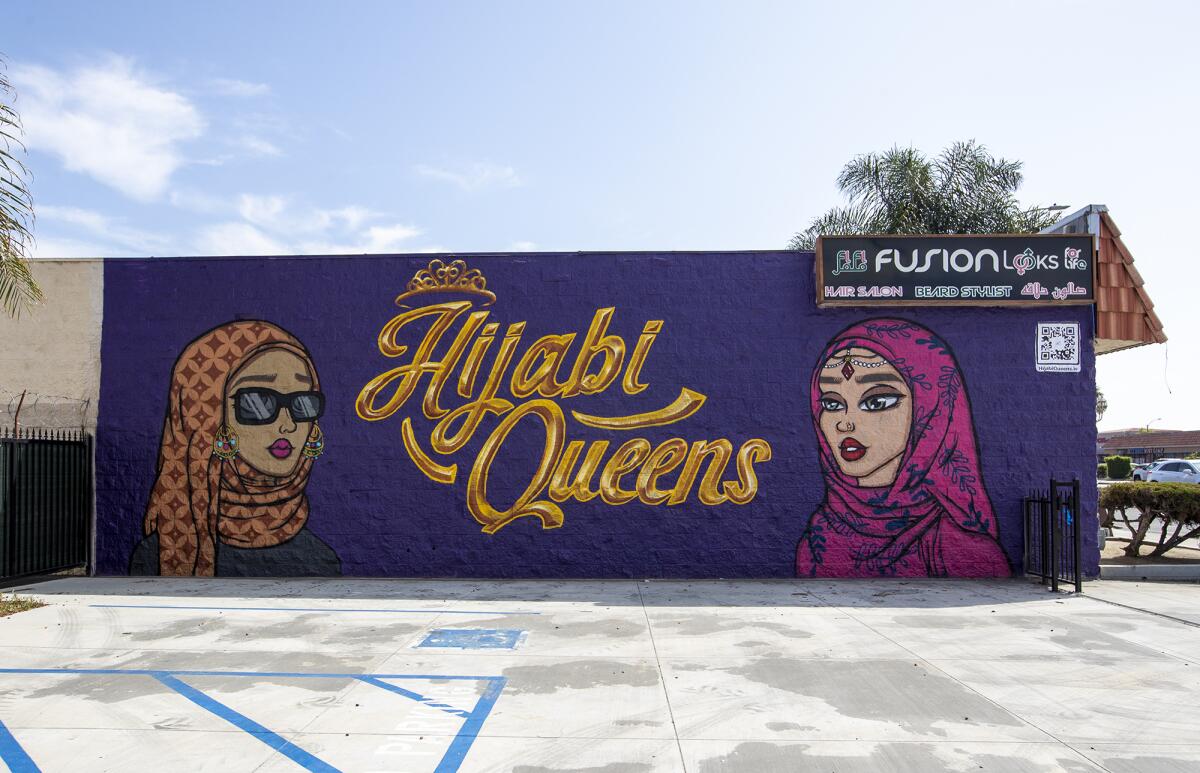 New "Hijabi Queens" murals have sprung up along Brookhurst Street in Anaheim's Little Arabia district.