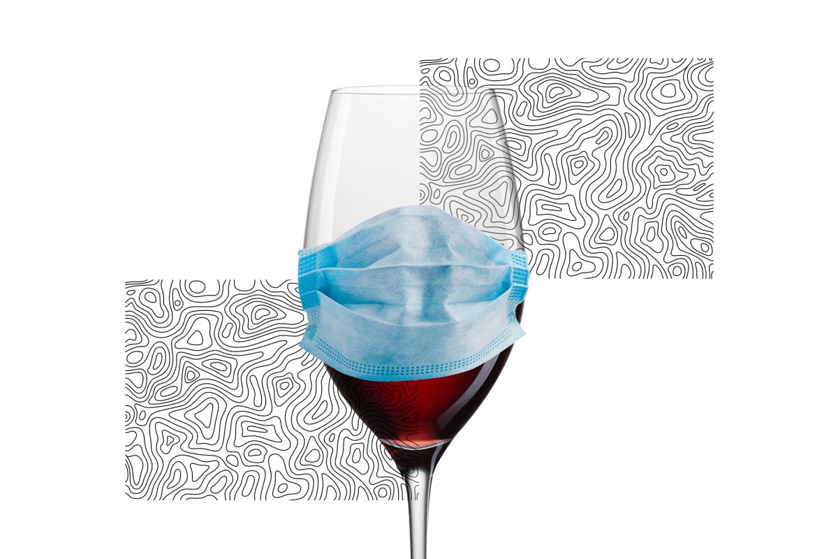 Illustration of glass of wine with a mask on it