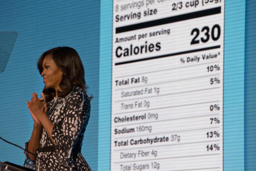 Michelle Obama announces a makeover for food nutrition labels in Washington on May 20.