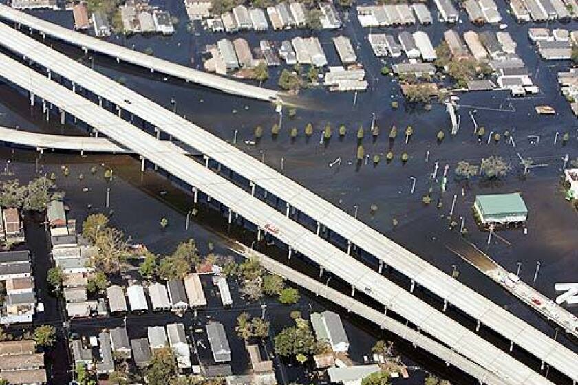 President Bush flew over areas affected by Hurricane Katrina on his way back to Washington. This picture shows the damage as seen from Air Force One near New Orleans.