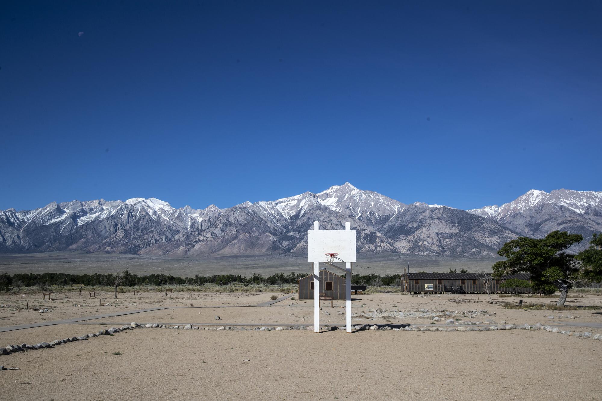 The WWII-era basketball court has been restored at the Manzanar National Historic Site 
