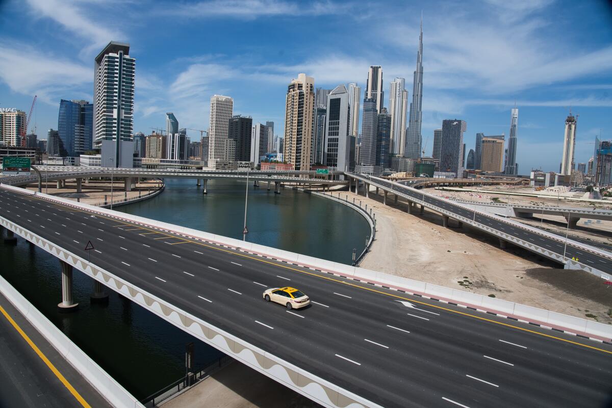 The skyline in Dubai, United Arab Emirates.