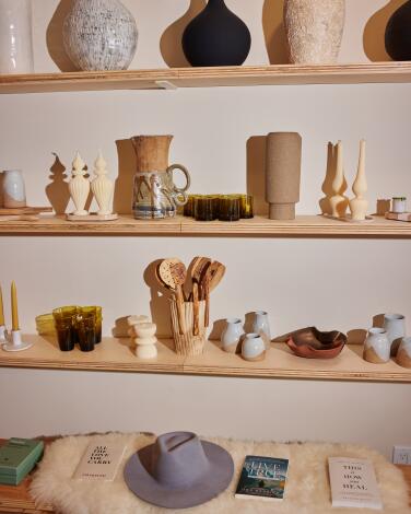 Hats, vases and other items on display at Mavven Mercantile in Pacific Palisades.