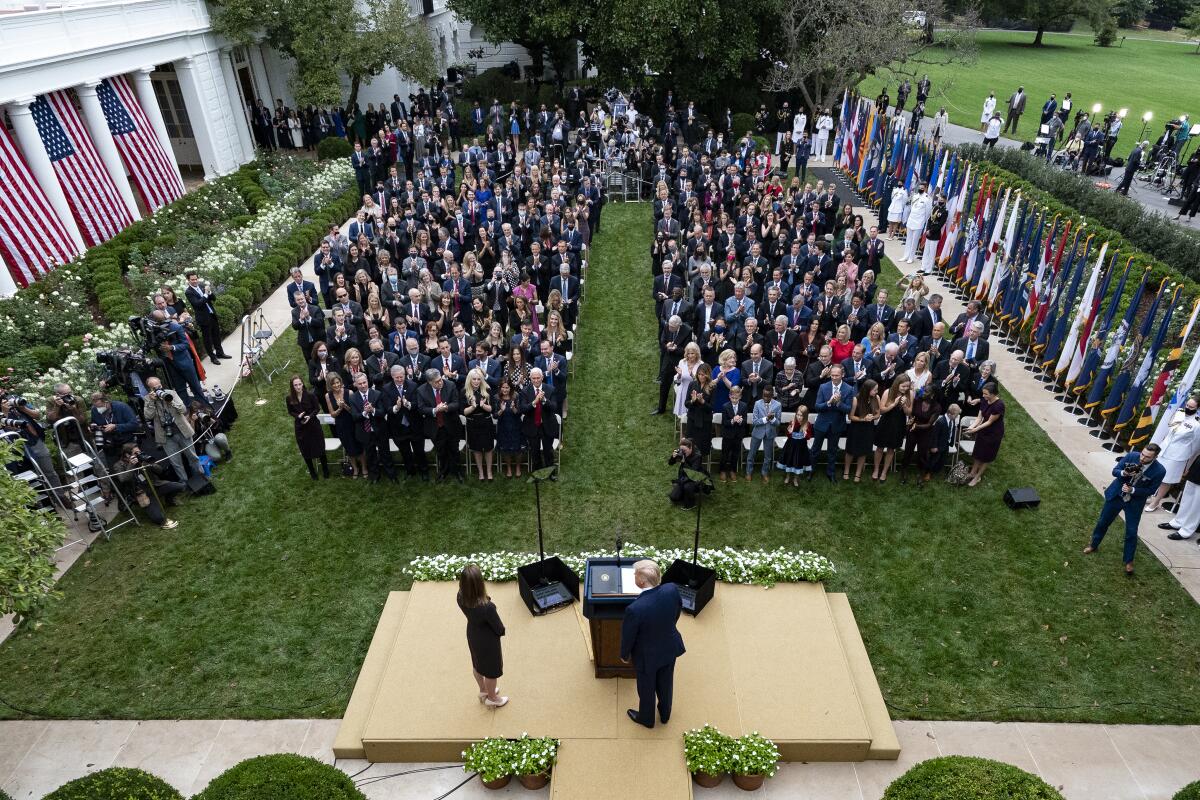 A photo of the crowd from above at the White House Rose Garden gathering Sept. 26.