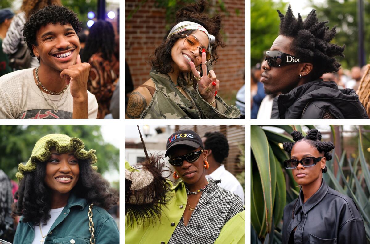 A grid showing six photos of fashionable people. 