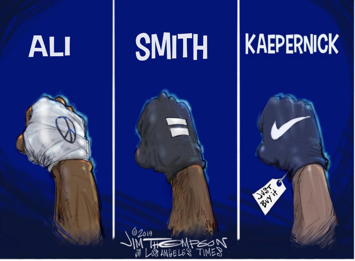 Cartoonist Jim Thompson illustrates the recent news surrounding Colin Kaepernick.