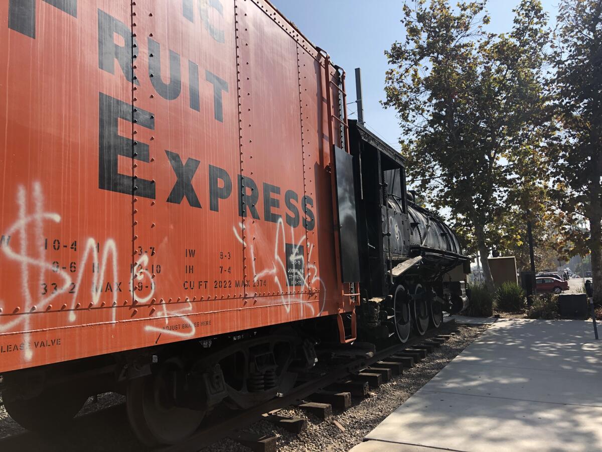 Train cars outside the La Mesa Depot on Nebo Drive were hit by taggers late Friday or early Saturday, according to La Mesa police. Spray-painted symbols were left on the side of all three cars displayed at the museum.