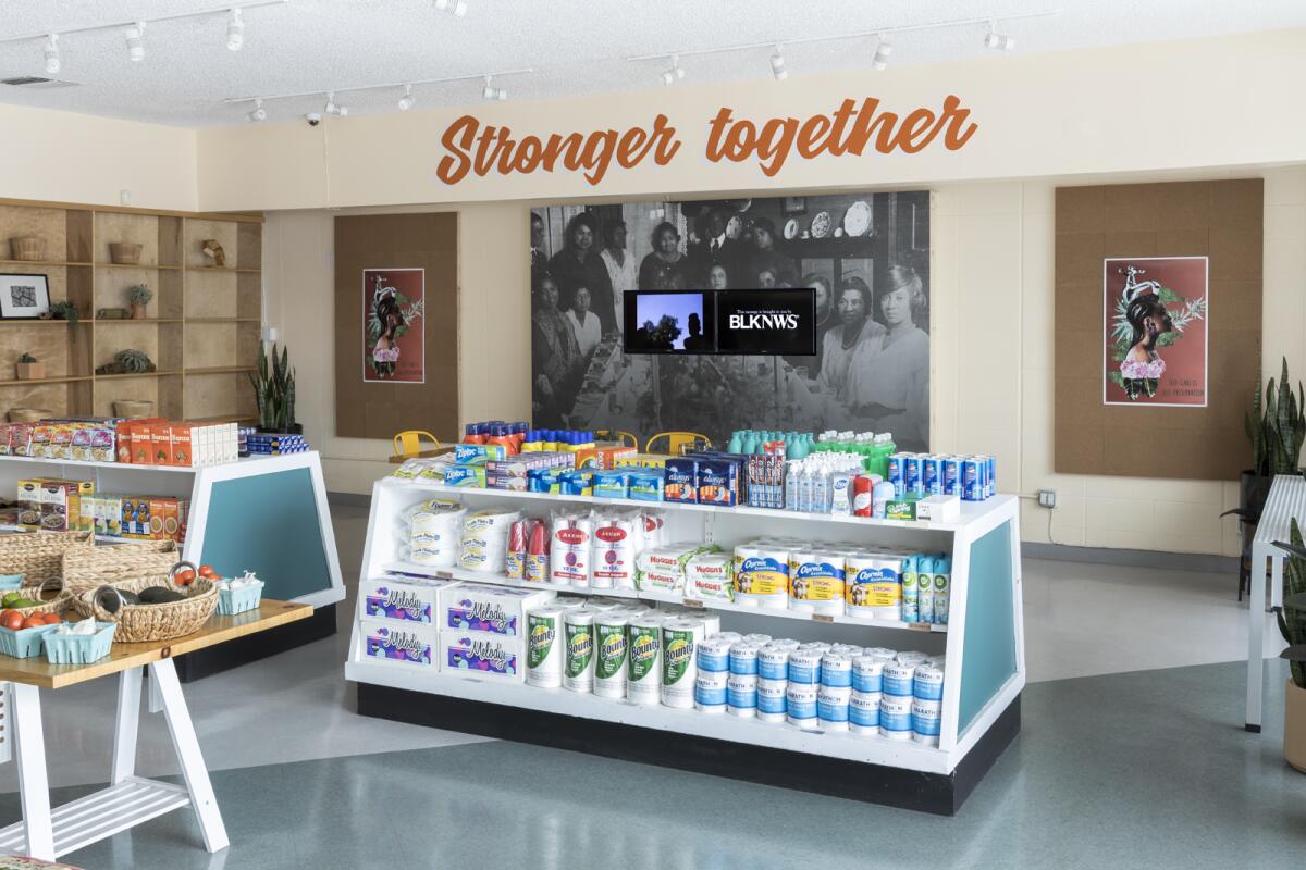 Kahlil Joseph's "BLKNWS®" video installation at Hank’s Mini Market in South Los Angeles.