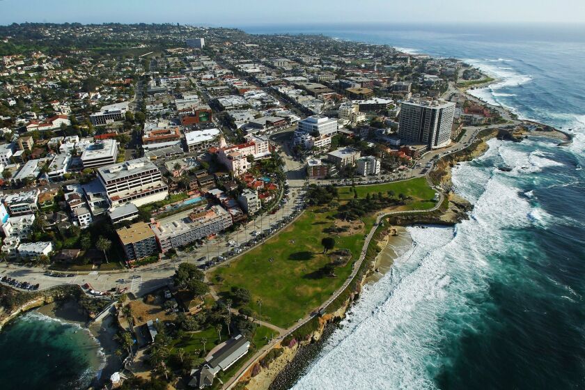 The countywide median home price was $456,750 in October, CoreLogic reported Wednesday. La Jolla Cove in La Jolla. | aerials (Photo Credit: K.C. ALFRED/U-T San Diego)