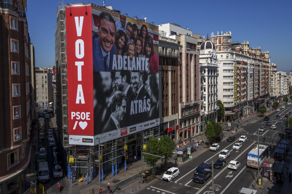 Election posters on buildings in Madrid