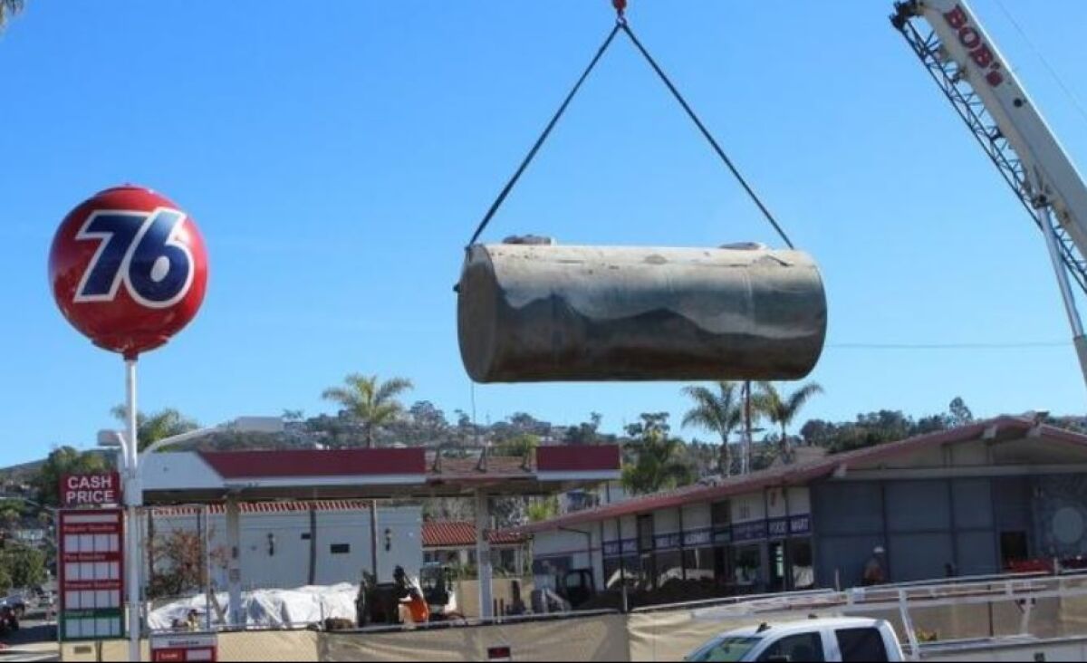 In January 2019, demolition begins and gas tanks are removed from the Unocal 76 gas station that closed in September 2018.