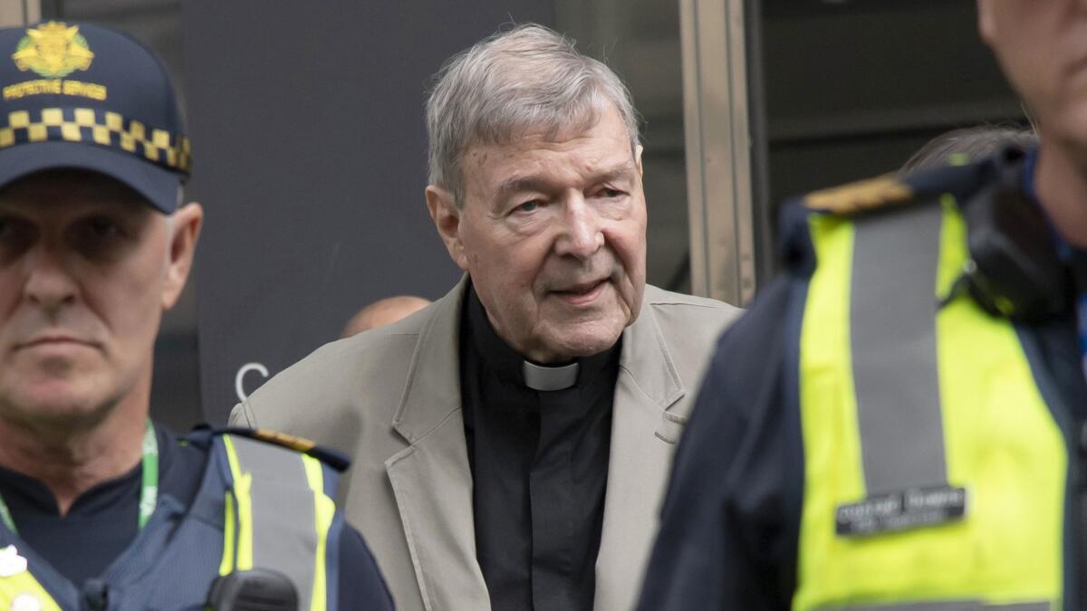 Cardinal George Pell arrives at the County Court in Melbourne, Australia, on Feb. 26, 2019.
