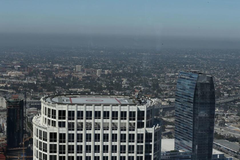 LOS ANGELES, CALIF. -- TUESDAY, JUNE 20, 2017: A view of of smog in downtown Los Angeles, Calif., on June 20, 2017. (Allen J. Schaben / Los Angeles Times)