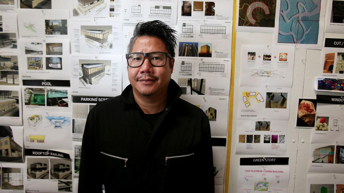 Kulapat Yantrasast in his firm's Culver City studio. (Luis Sinco / Los Angeles Times)