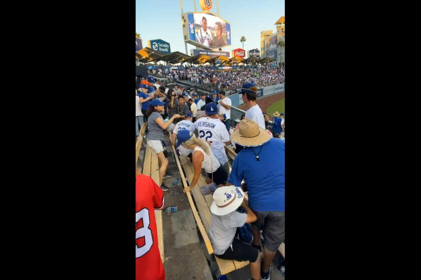 Fans fighting in the pavilion at Dodger Stadium