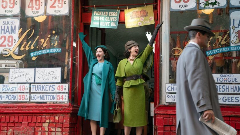 Rachel Brosnahan, left, and Marin Hinkle in a scene from the second season of "The Marvelous Mrs. Maisel."
